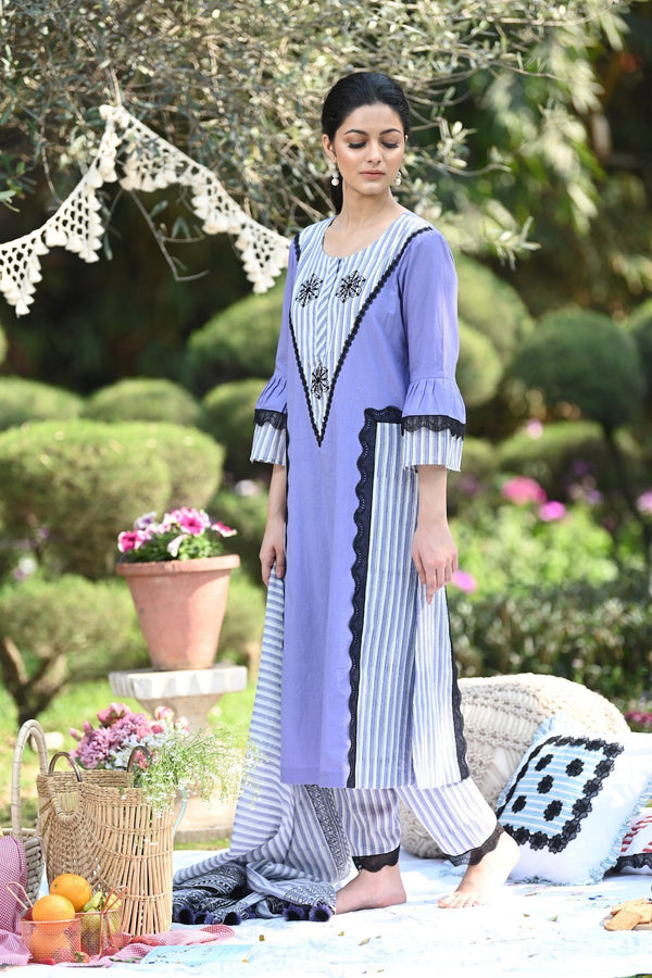 Lavender V-yoke Kurta with Salwar and Dupatta Set (SALE)