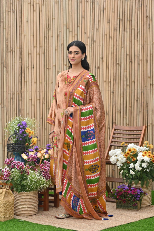 Rust velvet A Line kurta with Salwar and dupatta -set of 3