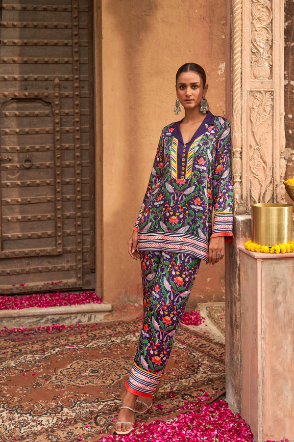 Paakhi collared Top with Pants Co-Ord set- Set of 2 (Ready to Ship)
