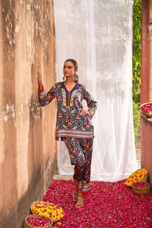 Paakhi collared Top with Pants Co-Ord set- Set of 2 (Ready to Ship)