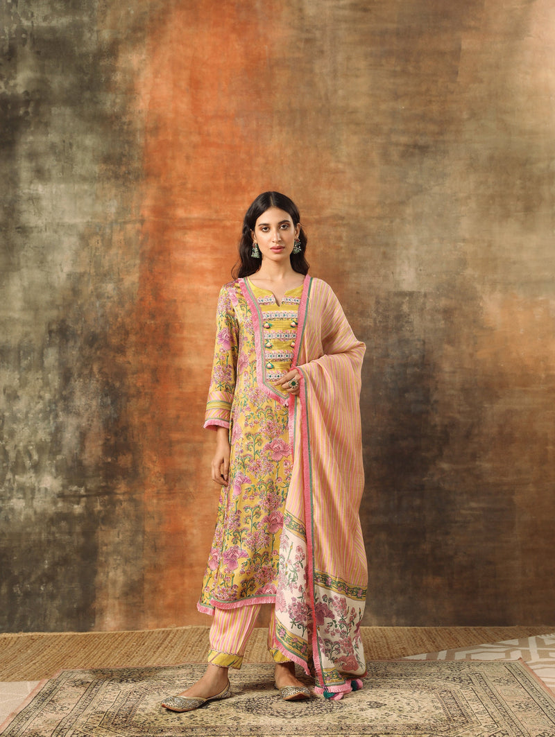 Manjari A-line Kurta with Pant and Dupatta-Set of 3 SALE