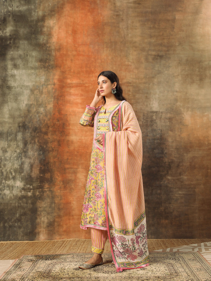 Manjari A-line Kurta with Pant and Dupatta-Set of 3 SALE