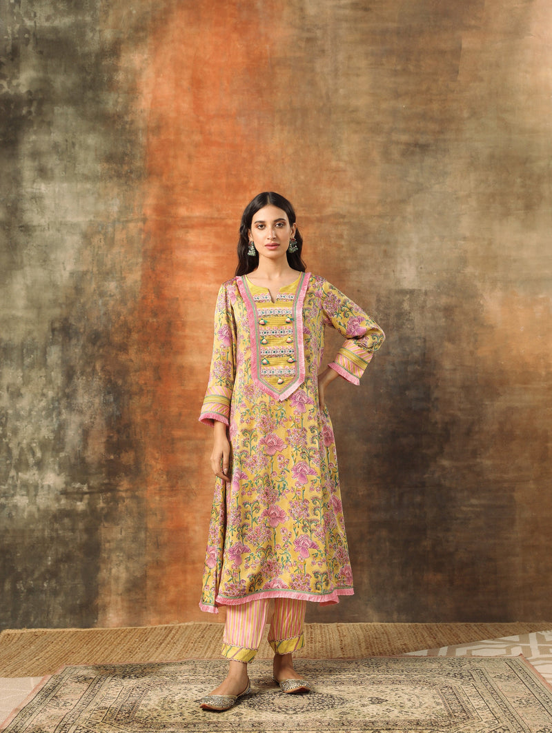 Manjari A-line Kurta with Pant and Dupatta-Set of 3 SALE