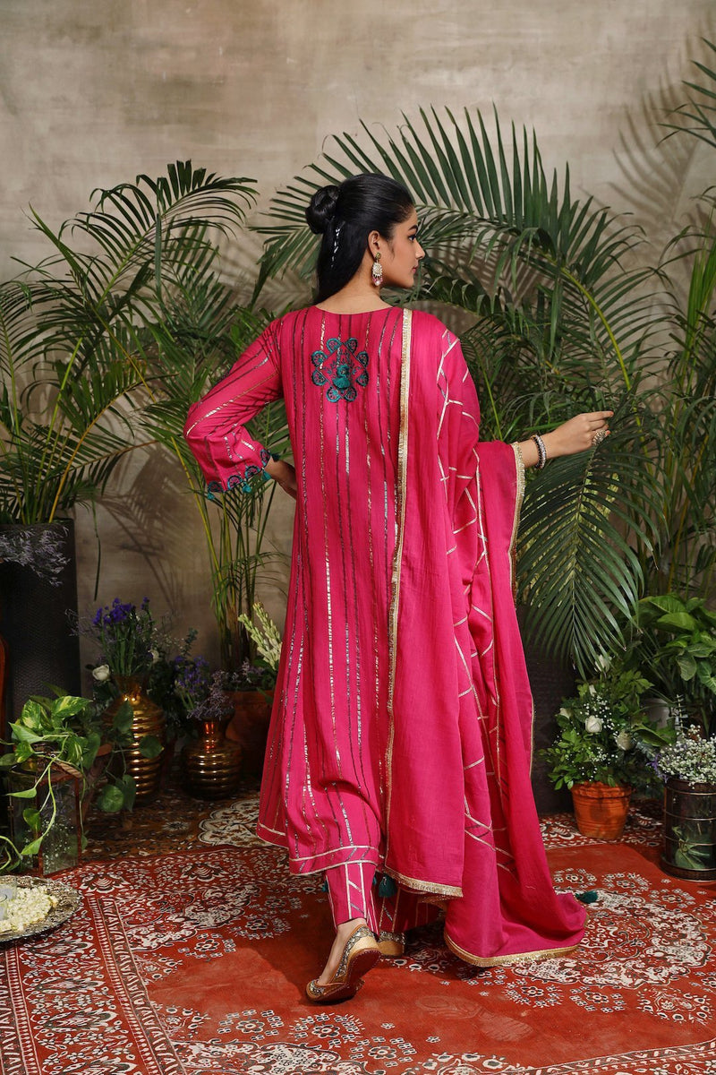 Rani Pink A-line Kurta Set with Salwar
